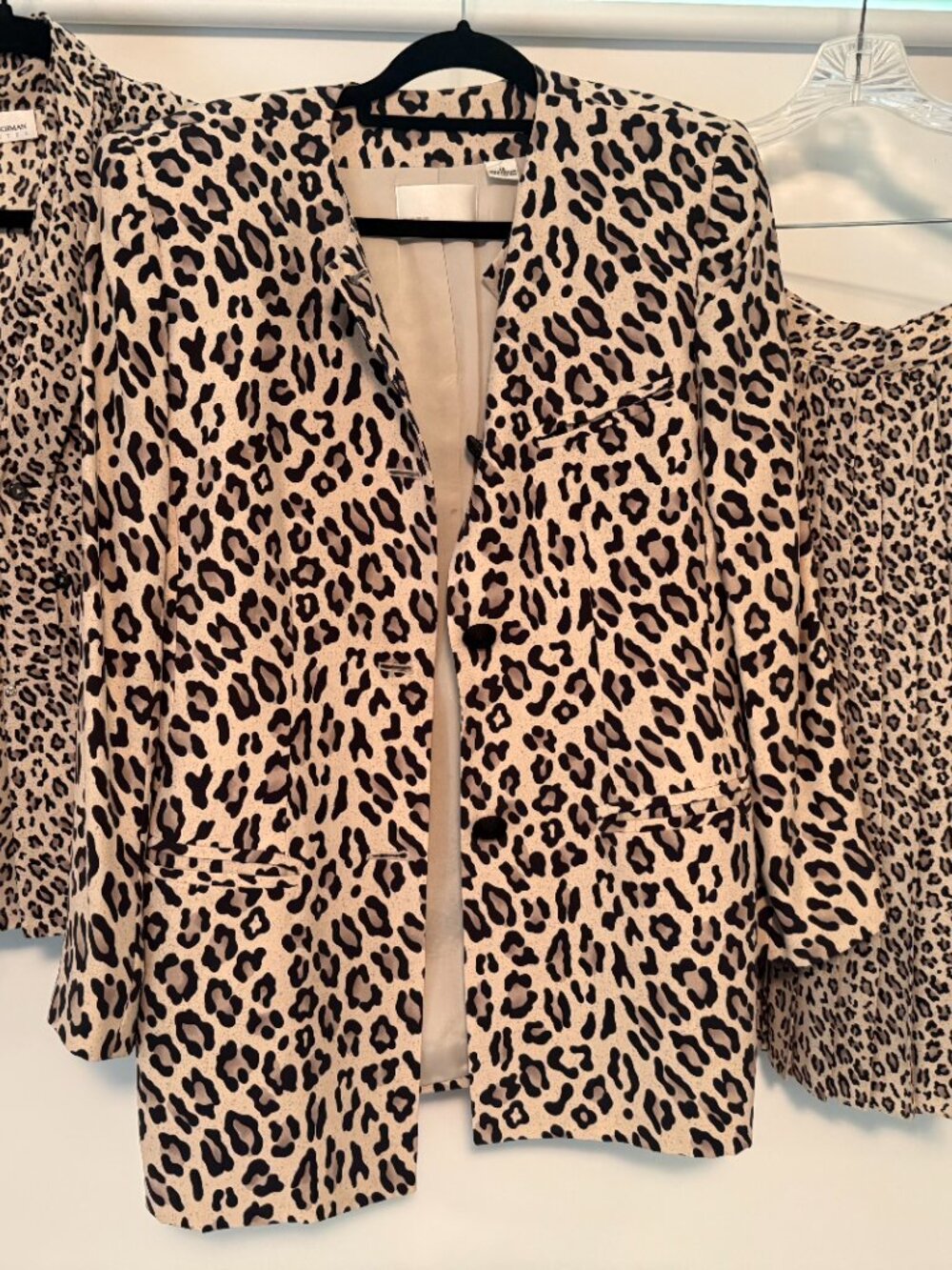 Vintage Dana Buchman 100% Silk Leopard 3-Piece Skirt Suit Set Size 12